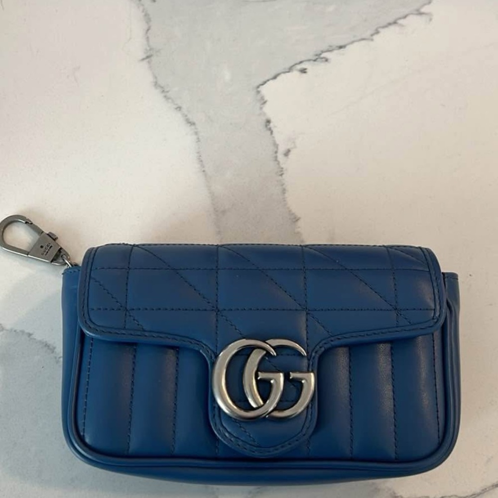 New Gucci Calfskin Matelasse Aria Super Mini GG Marmont Shoulder Bag